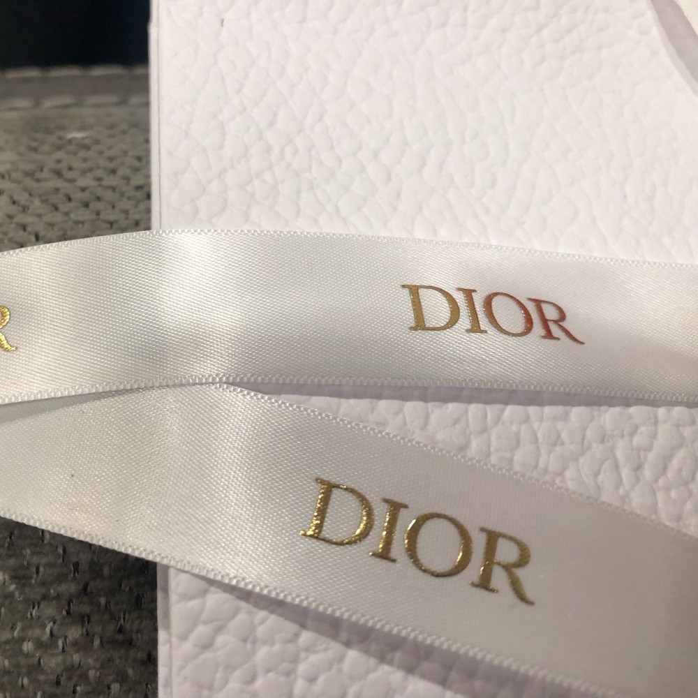 Dior White Satin Ribbon with Gold Logo Print - Picture 3 of 3